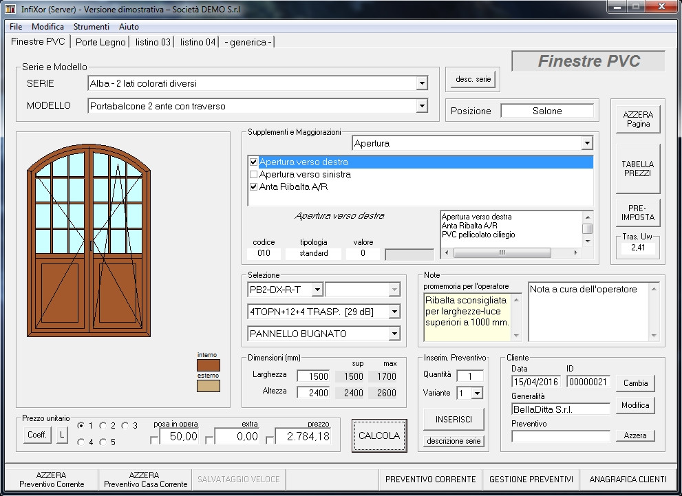 Infixor software preventivi finestre e serramenti Preventivi finestre